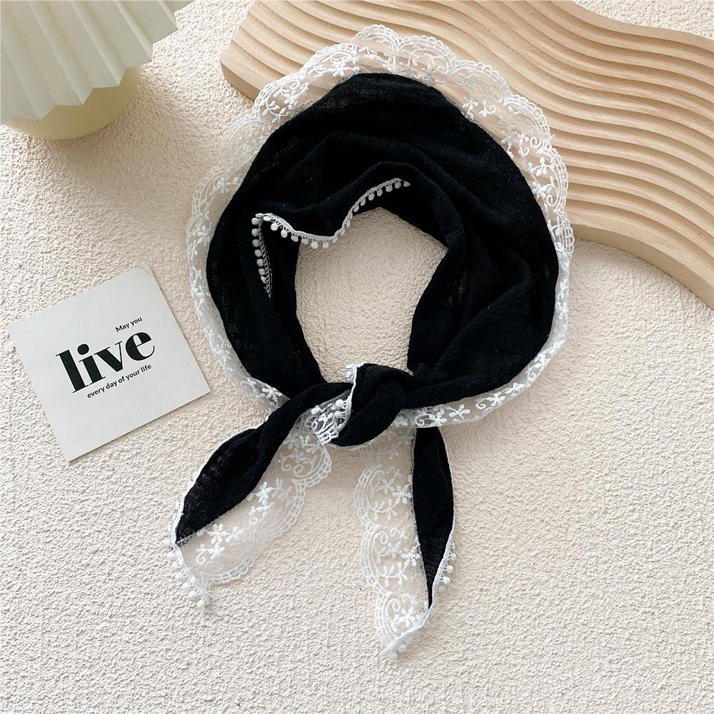 Cotton Linen Lace Triangular Scarf For Women In Spring Autumn And Summer Small Floral Small Scarf Headband Decoration Thin Style Wrapped Silk Scarf