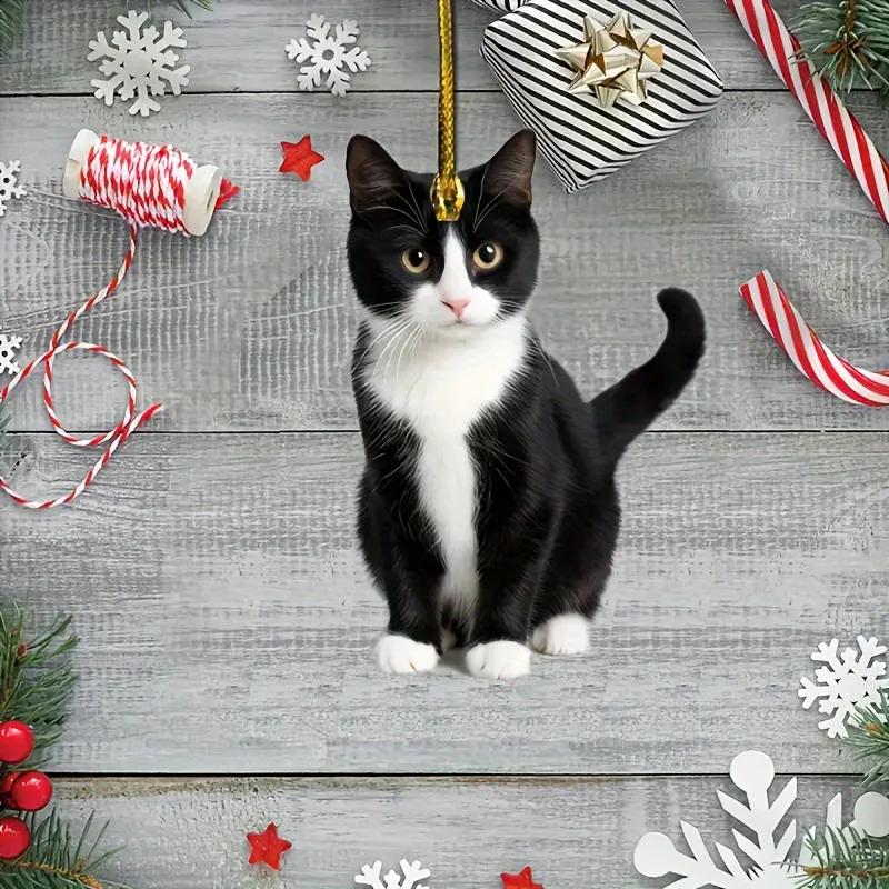 2D Acrylic Small Black Cat Pendant Flat Cat Car Rearview Mirror Decoration Pendant Pet Enthusiast Keychain