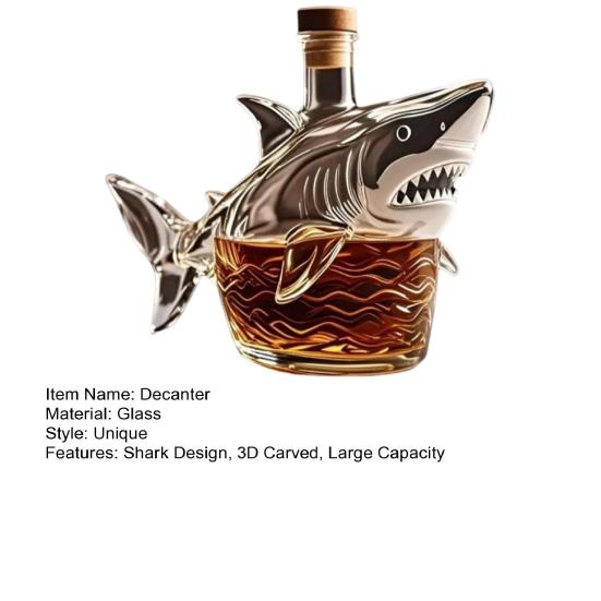 Whiskey Bottle Decanter 3D Carved Shark Design Decorative Liquor Bottle Wine Beer Container Home