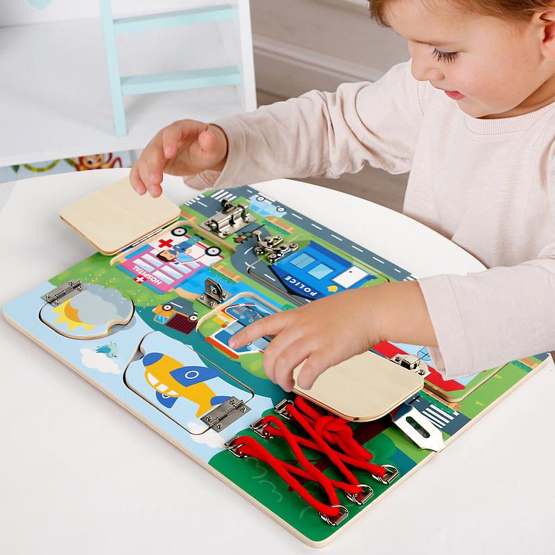 Children Wooden Fun Space Animal Traffic Theme Unlock Board Children Toy Puzzle