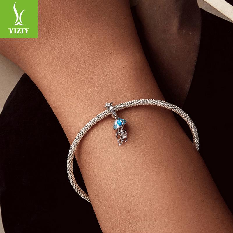 Dream Jellyfish Pendant, Ocean Wind S925 Sterling Silver Diy Bead Loose Bead Jewelry Accessories