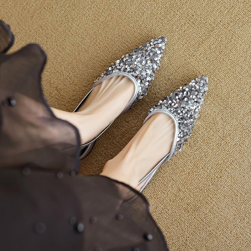 Slippers Women's Summer Shoes Sequined Pointy Flats