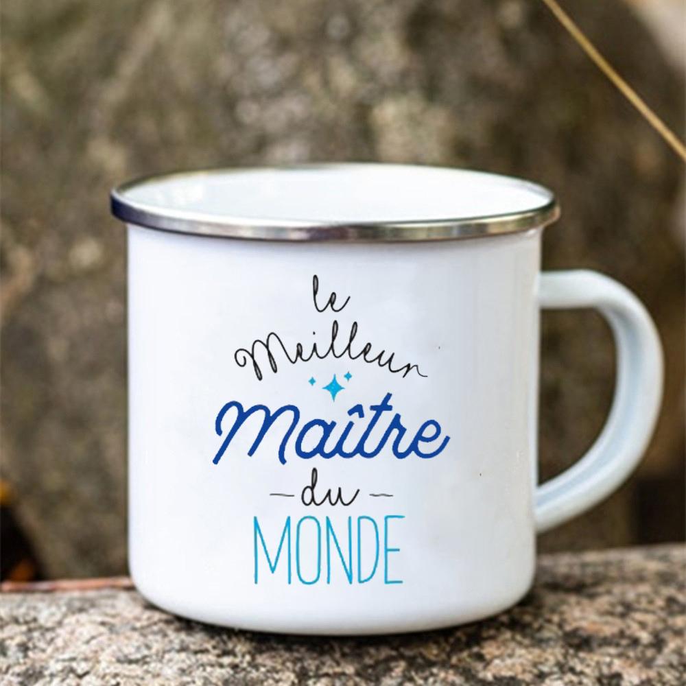 Merci Maitre Printed Mug Creative Coffee Tea Cups Drinks Water Cup Enamel Mugs School Home Retro Handle Drinkware Teacher Gifts