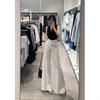 Women's White High-Waisted Wide-Leg Jeans Skirt: Casual, Fashionable, Slimming, and Age-Reducing Pants for Spring and Autumn.