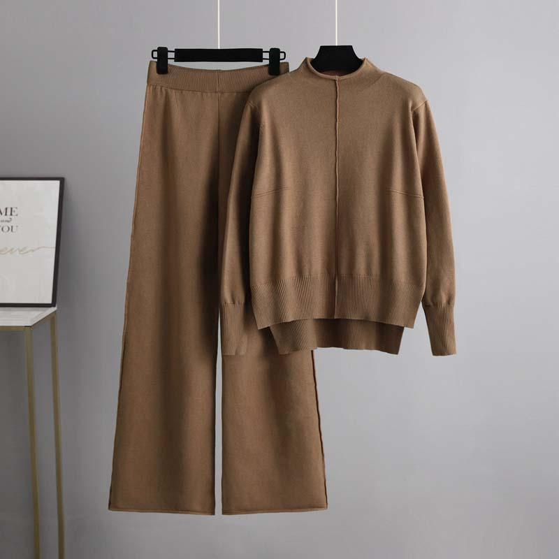 Knitted Sweater Two Piece Suit Women Autumn and Winter Loose Casual Wide Leg Pants Suit