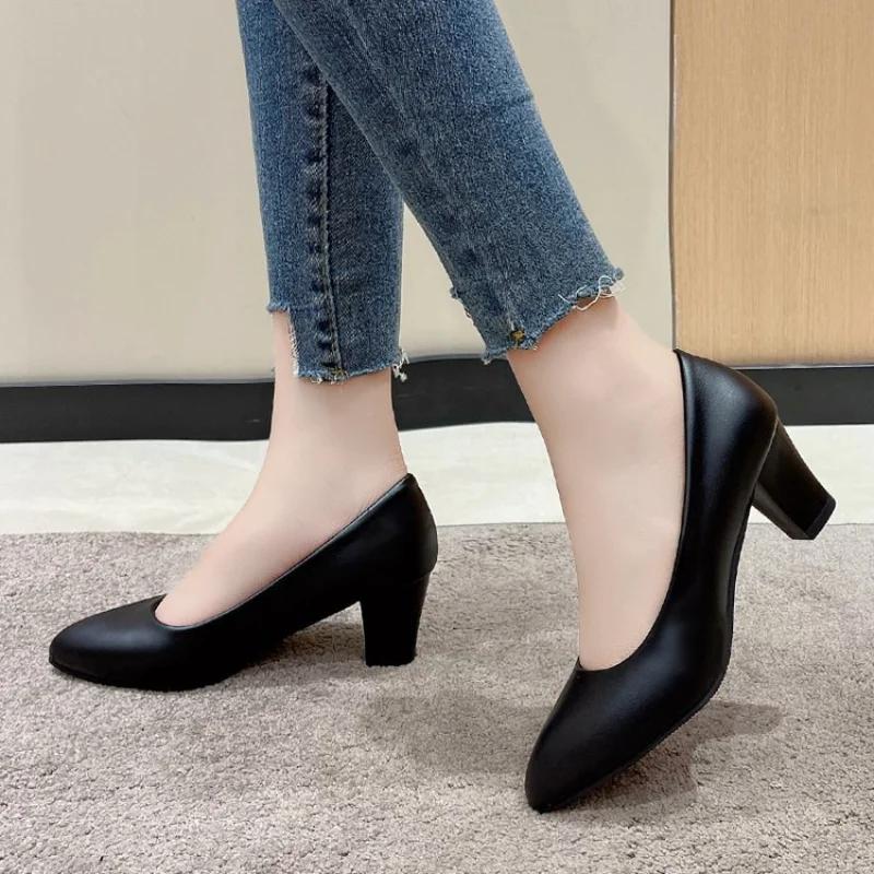 Fashion 2024 Spring Fall Stylish and Comfortable Mid-heel Pointed Toe Women's Single Shoes
