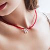 Charmy Red Ribbon Glass Beads-necklace