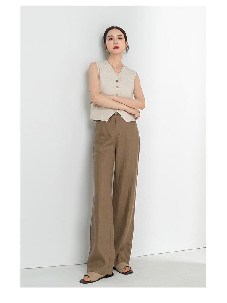 Xin Ge Retro Slimming V-Neck Tencel Linen Vest - Summer 2025 Collection
