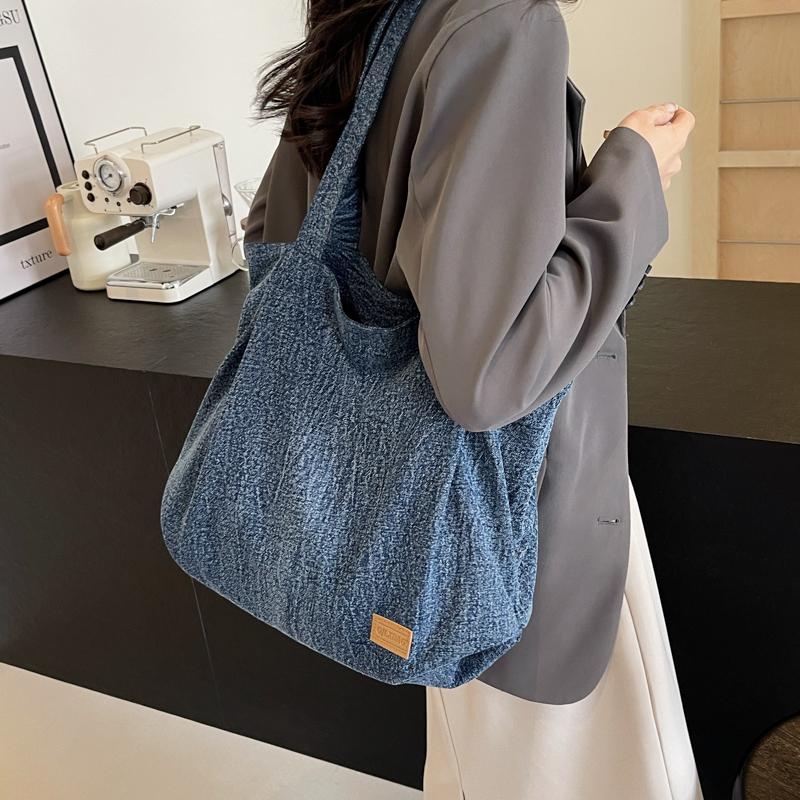 Commuter Large Capacity Denim Tote Bag Women Underarm Bag Work Shoulder Bag