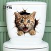 Through-wall Cat Toilet Sticker Waterproof Removable Self-adhesive PVC Living Room Bathroom Wall Art 3D Effect Simulation Kitten Toilet Seat Lid