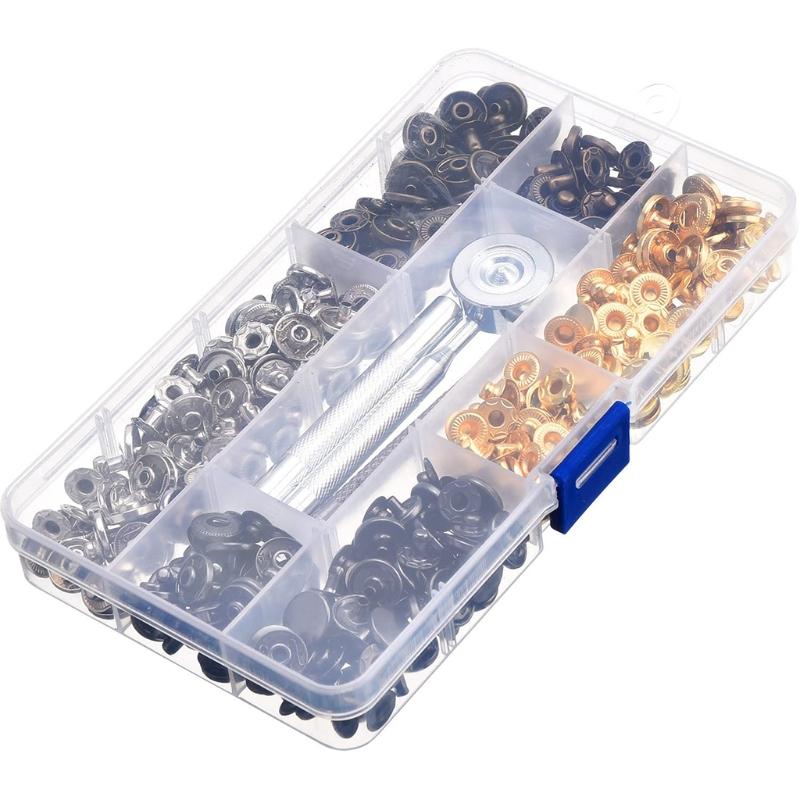 100 Sets12.5mm /0.49 Inches Metal Snaps Button Canvas Snaps Kit with Punch Pliers and 4 Pieces Fixing Tools
