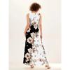 Flower Print Casual Sleeveless Long Dress Women's V-Neck Printed Dress Swing Bohemian Retro Dresses