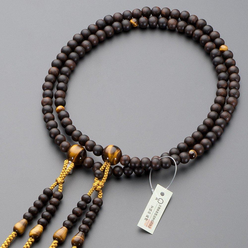 Buddhist Altar Shop Takita Shoten Mala Shingon Authentic Rosary Beads Striped Ebony Tiger Eye Stone 2 Pure Silk Hanabon Tenbou Kyoto Prayer Main