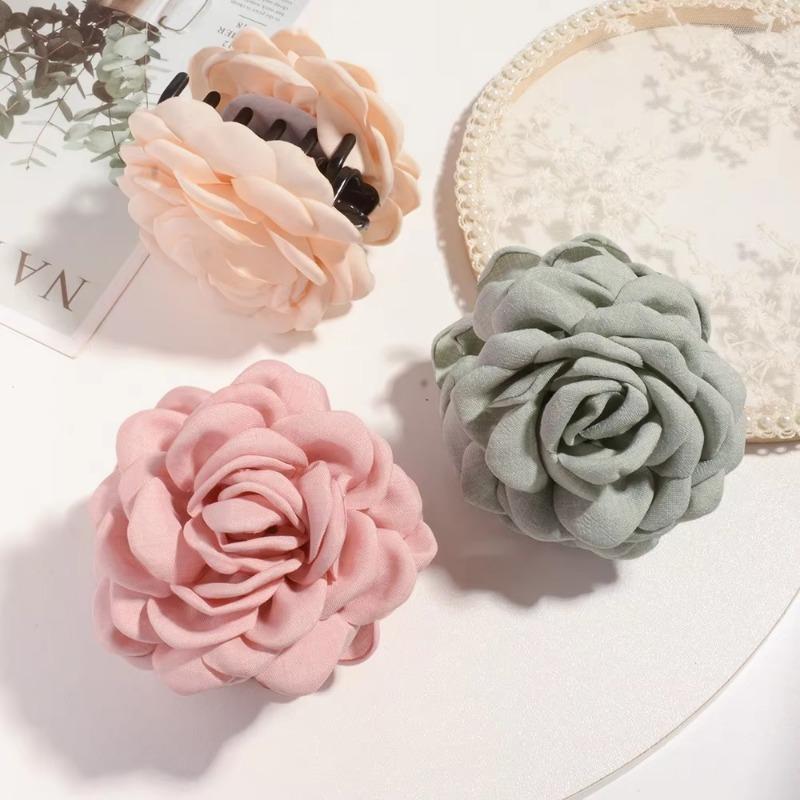 16 Colors Sweat Medium Size Cotton Fabric Rose Flower Hair Claw Clips for Women Korean Ctach Shark Clamp Hair Accessories