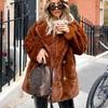 Warm Fur Coat Women Autumn Winter Thick Turndown Collar Pockets Loose Female Overcoat New Fashion Solid Street Lady Outwear