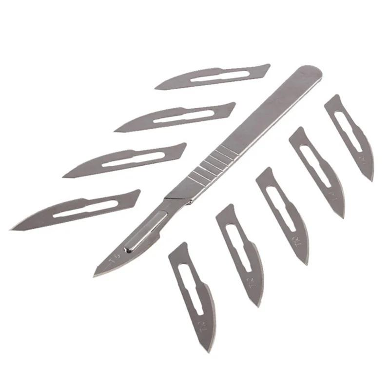 10pcs Carbon Steel Surgical Scalpel Blades Chisel PCB Dissecting Tool+1pc Handle