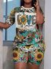 Plus Size New Vintage Floral 3D Print Women's Two Piece Set, Casual Outfits Set, Short Sleeve Top Underlay Shorts Suit