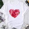 (Asian Size) Fashion Print Love Heart Flower Trend Cute 90s Graphic Tee Female Casual T Clothing Casual Women's Top Short Sleeve T-shirt