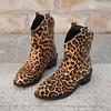 Ankle Square Heel Modern Boots Winter Slip-on Ladies Shoes On Sale 2024 High Quality Pointed Toe Leopard Concise Women's Boots)
