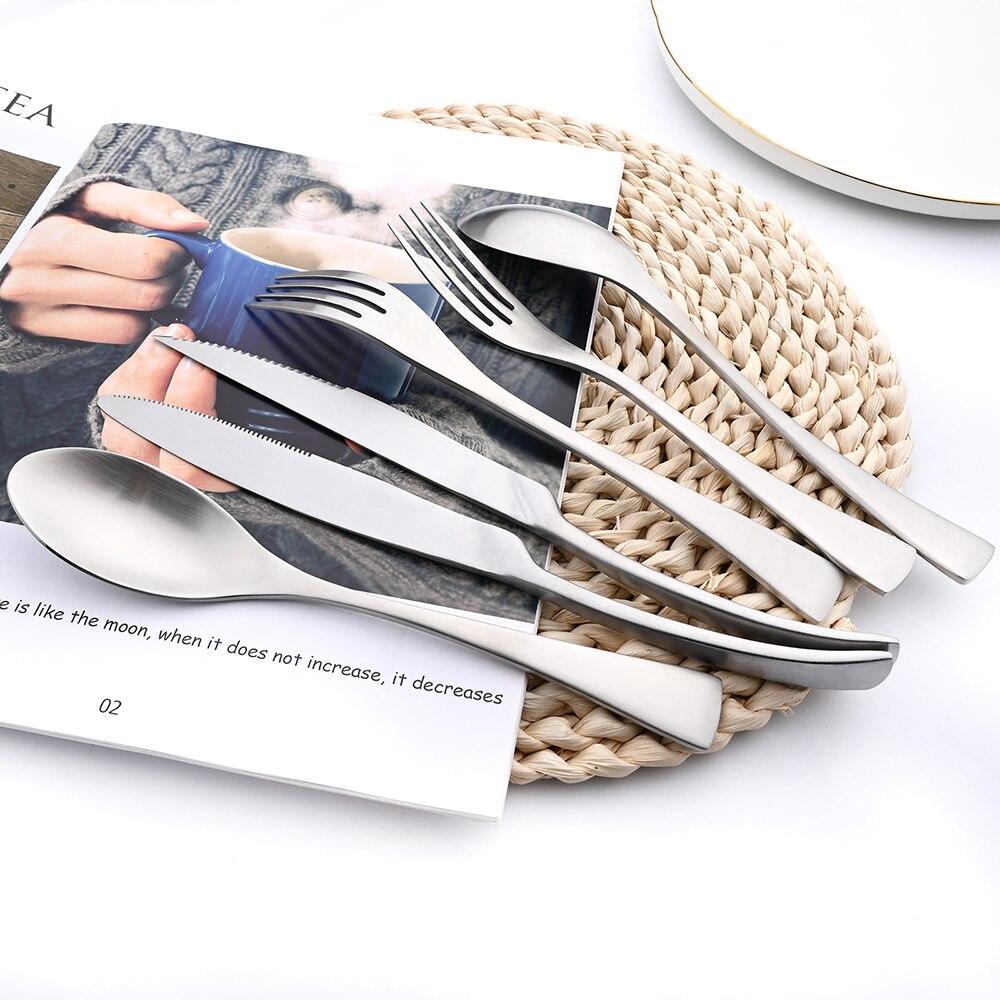1Pc Matte Silver Steak Knife Fork Teaspoon Flatware 18/10 Stainless Steel Dinnerware Dessert Cutlery Kitchen Western Tableware Heavy Duty