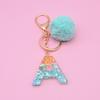 Letter Pendant Plush Ball Key Chain Resin Sequin Buckle Keyring Holder Charm Decoration