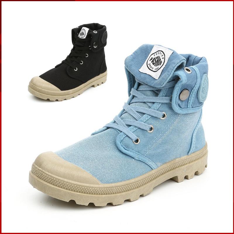 Women Mid Cut Canvas Boots Size 35-41 Outdoor Military Style Boots Workwear Shoes Trendy Couple's Sneakers Flat Bottom