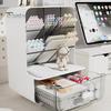 Slant Pen Holder Student Desk Stationery Storage Box with Transparent Drawer Large Capacity Dust-Proof Storage Rack Desk Organizer