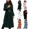 Women's Autumn Winter Long Sleeve Lapel Pocket Casual Coat Belt Woolen Coat