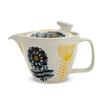 J-kitchens Teapot with Strainer, 240ml Capacity, Serves 1-2, Made In Japan, Hasami Ware, Nordic Flower Pattern, Black, Product Number: 173896