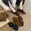 2025 Autumn and Winter New Fashion Outer Wear Leather Thick-soled Bag Head Half Slippers Women's Velvet Warm Versatile Shoes