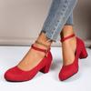 2024 High Quality Women's Shoes New Round Toe Solid Color Suede Shallow Mouth Thick Heel One-line Buckle Women's High Heels