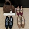 2025 Temperament Small Square Head Korean Diamond Belt Shallow Mouth Mary Jane Shoes Women's Spring and Autumn Low-heeled Suede Single Shoes