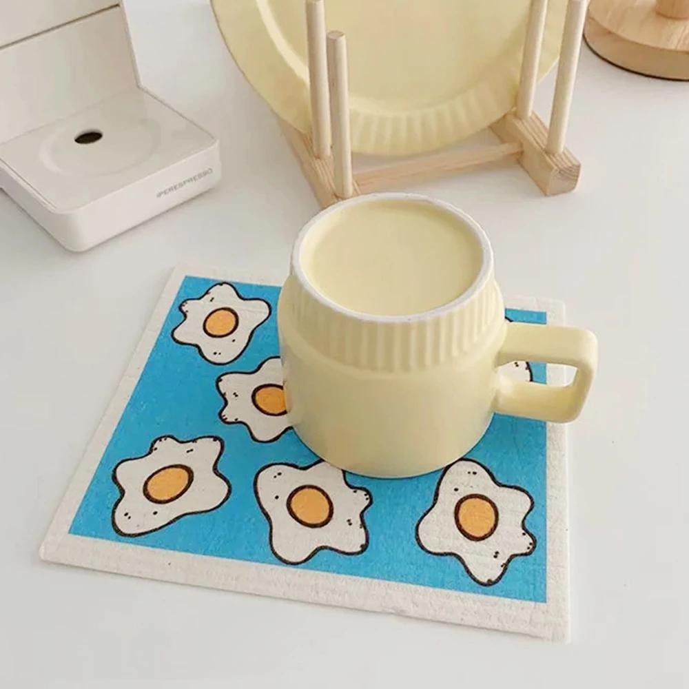 1PC Kitchen Printed Absorbent Dishcloth Cellulose Cleaning Cloths Wet Dry Household Rag Reusable