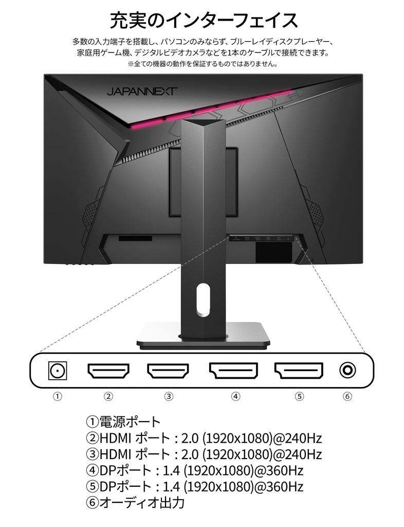 JAPANNEXT Gaming Monitor 360Hz 1ms Full HD 1920x1080 Resolution IPS Panel Display Light Angle 27-inch (HDMI/DisplayPort/VESA Compatible/Height