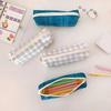 1pcs Student Zipper Pencil Bags Large Capacity Canvas Simplicity Checkered School Stationery Boxes Pencil Case Stationery Bag