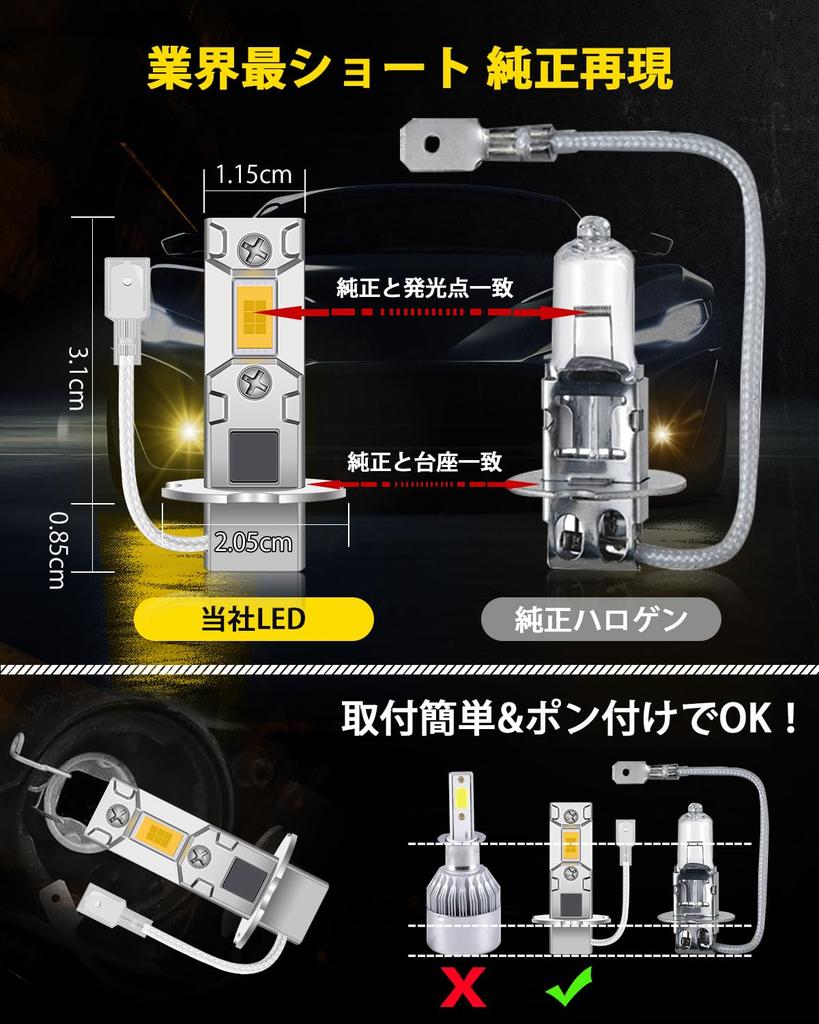 H3 LED Fog Lamp, Yellow, H3 LED, Adjustable Angle, H3, Short LED Bulb, 3000K