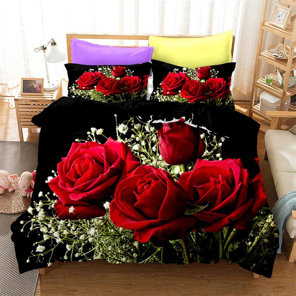 Red Rose Romantic Valentine's Day Floral Duvet Cover for Women Girls Valentine's Day Gift Flowers Print Quilt Cover Room Decor