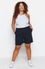 Women's Style Plus Size Navy Blue Thin Ribbed Knitted Shorts