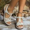 Summer High Heels Women's Solid Color T-Strap One-Strap Casual Non-Slip Chunky Sandals