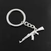 New Fashion Men 30mm Keychain DIY Metal Holder Chain Machine Gun Assault Rifle Ak-47 44x15mm Antique Silver Color Pendant