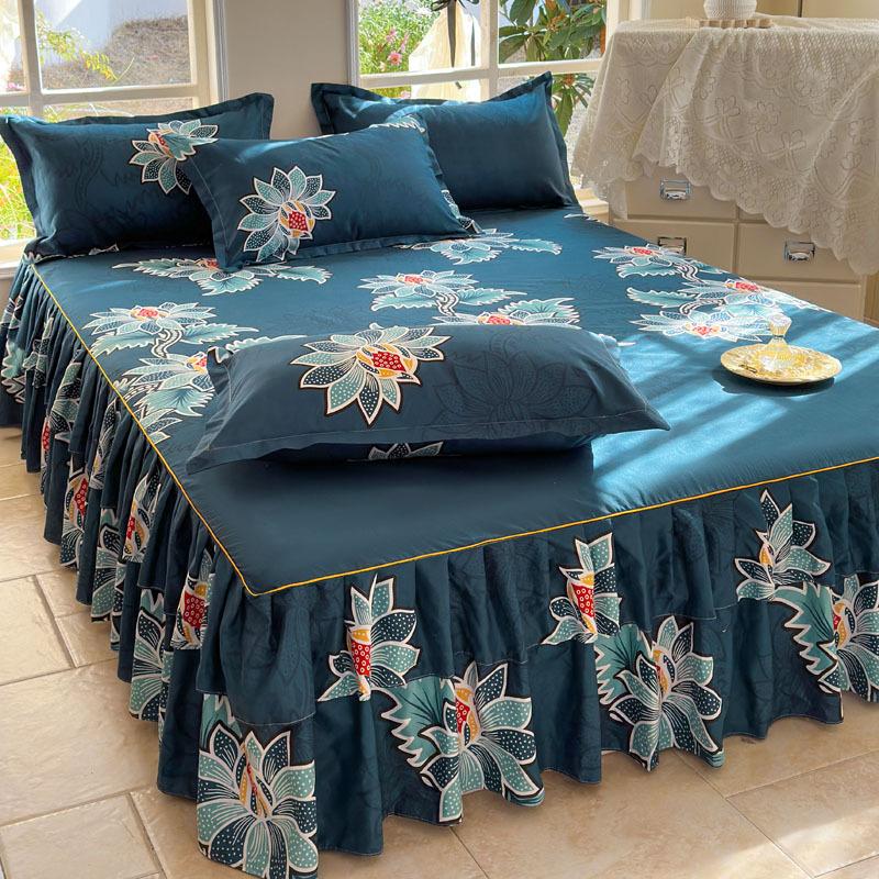 23 Colors Matte Non-slip Bed Skirt Baby Single Twin Full Queen King Size Bed Skirt Mattress Protective Case/Cover Bed Skirt with 2 Pillowcase
