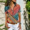 T-shirt Large Size Print Blouse Zipper Summer Ethnic All Match Slim-fitting Travel