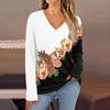 Women's Fashion Casual V Neck Long Sleeve Printed T-Shirt Ladies Top
