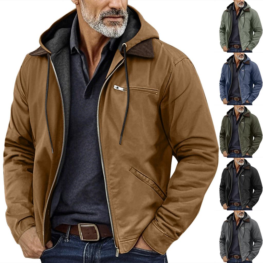 Men's Solid Color Zipper Pocket Hooded Sweatshirt Jacket Cardigan Men's Casual Jacket Cardigan