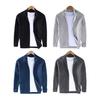 Fall Winter Men Coat Zipper Closure Knitted Cardigan Stand Collar Long Sleeves Solid