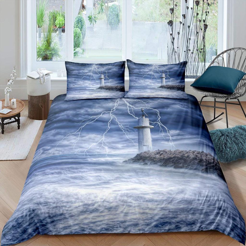 Thunder and Lightning Duvet Cover Set Cloud Natural Disaster Landscape Bedding Set for Kid Teen Adult Polyester Comforter Cover
