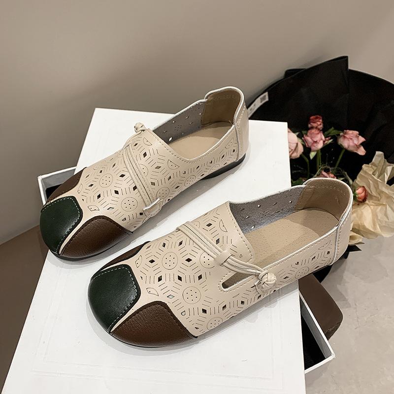 Retro Ethnic Style Hollowed Out Soft Casual Shoes Women Shallow Comfort Flat Walking Shoes Non-slip Versatile Zapatos Mujer 2024