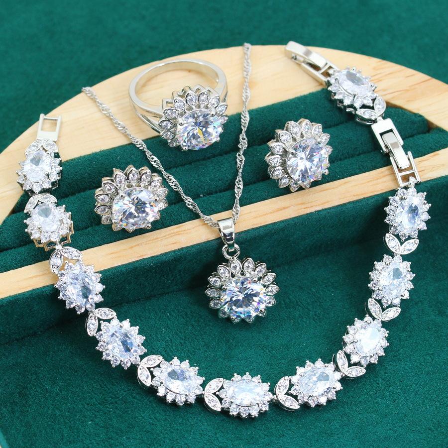 Light Luxury European and N Style Zircon Inlaid Jewelry Earrings Ring Necklace Jewelry Set