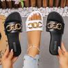 Classic Slippers Woman Slides Beach Flat Low Heels Women Shoes Solid Leather Platform Metal Decoration Summer Shoes Plus Size