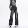 Retro Loose Casual Wide-leg Jeans Women 2023 Autumn New Fashion Black Grey Large Size Slim Straight Pants Drape Denim Trousers